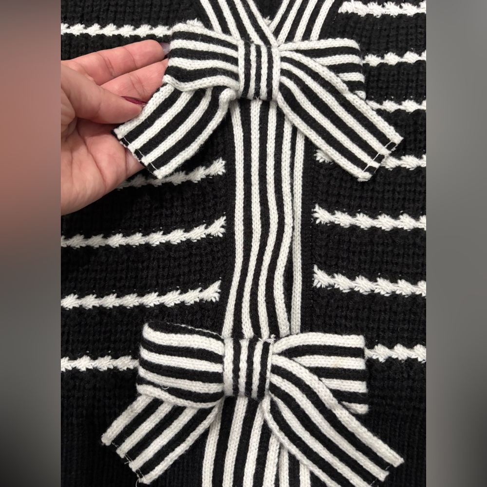 Cato Black and White Striped Cardigan with Bow Details Size XL - Picture 6 of 8